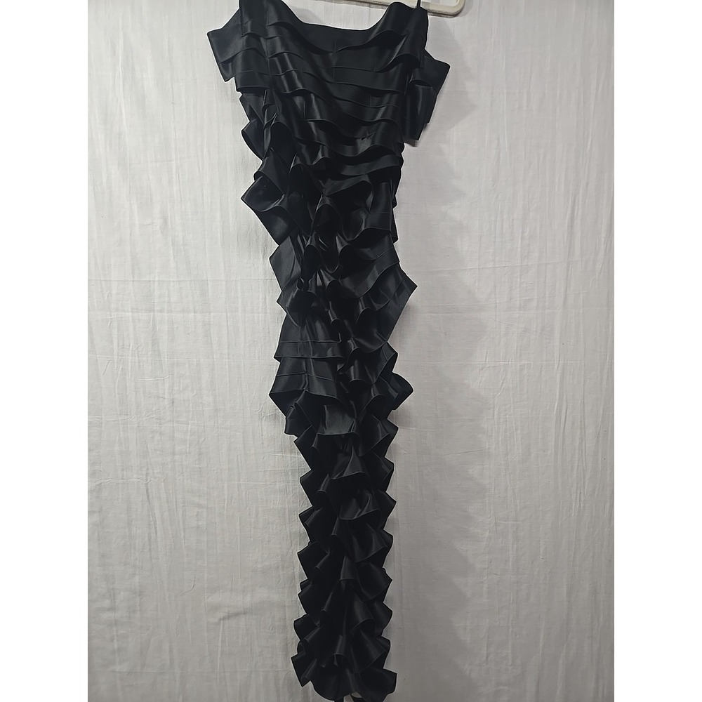 Helmet Lang Black Ribbon Dress Vintage Italy Honeycomb Exposed Seams Midi - Picture 3 of 14